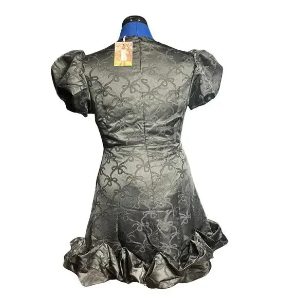 Sister Jane Black Jacquard Puff Sleeve Mini Dress M - Picture 3 of 8